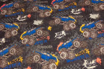 Alpenfleece mit Monstertrucks, schwarz, 0,5 m